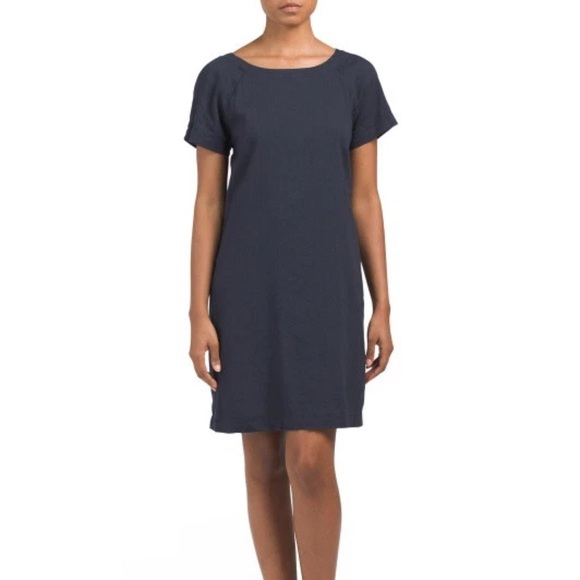 THEORY $275 Linen Blend Navy Caliver Lace Back Raglan Dress Size 6 - Picture 2 of 11